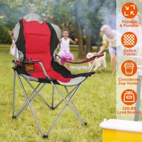 camFoldable Camping Chair Heavy Duty Steel Lawn Chair Padded Seat Arm Back Beach Chair 330LBS Max Load with Cup Holder Carry Bag (Color: Red)