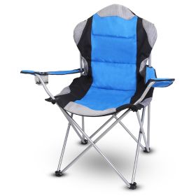 camFoldable Camping Chair Heavy Duty Steel Lawn Chair Padded Seat Arm Back Beach Chair 330LBS Max Load with Cup Holder Carry Bag (Color: Blue)