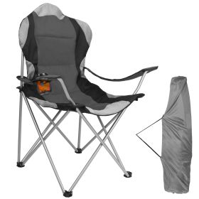 camFoldable Camping Chair Heavy Duty Steel Lawn Chair Padded Seat Arm Back Beach Chair 330LBS Max Load with Cup Holder Carry Bag (Color: Grey)