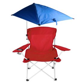 camFoldable Beach Chair with Detachable Umbrella Armrest Adjustable Canopy Stool with Cup Holder Carry Bag for Camping Lawn Chair (Color: Red)