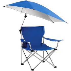 camFoldable Beach Chair with Detachable Umbrella Armrest Adjustable Canopy Stool with Cup Holder Carry Bag for Camping Lawn Chair (Color: Blue)